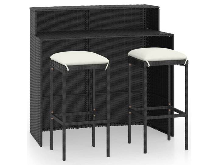 vidaXL Ensemble bar de jardin 3 pièces avec coussins Noir