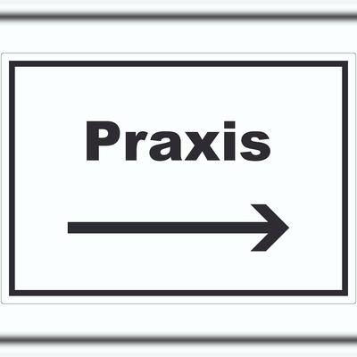 HB-Druck Praxis Aufkleber mit Text und Richtungspfeil rechts Arzt Gesundheit waagerecht A8 (52x74mm)
