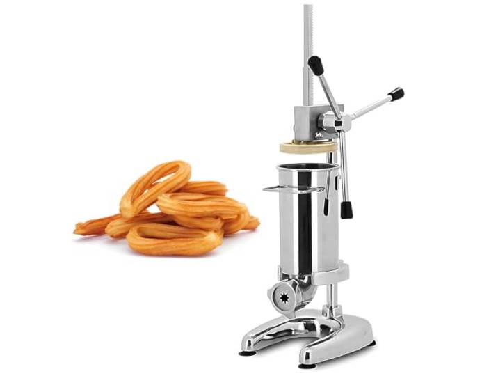 Vertikale, handbetriebene Churro-Maschine aus Edelstahl (Typ 304), 2L inkl 5 austauschbarer Aufsätze – professionelle Churrera für Dessert-Shops, Food-Trailer und den Heimgebrauch