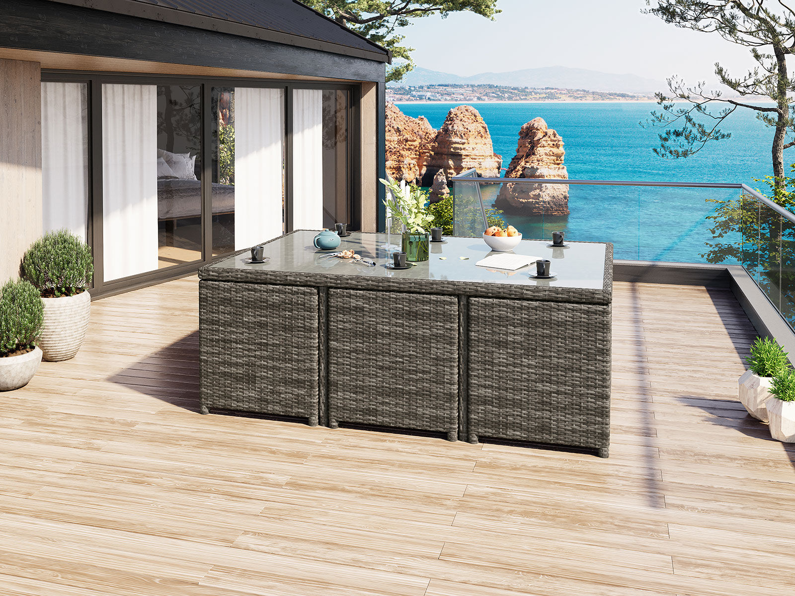 Star Havesæt 6 Personer M/frostet Glass - Gråmix Polyrattan