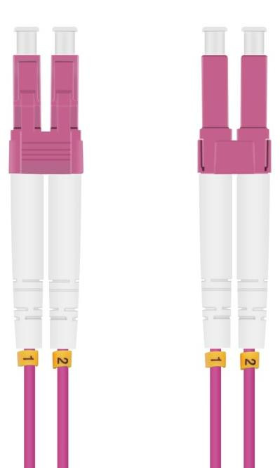 Helos vezeloptische patchkabel LC/LC duplex, 50/125µm OM4, paars, 15,0 meter