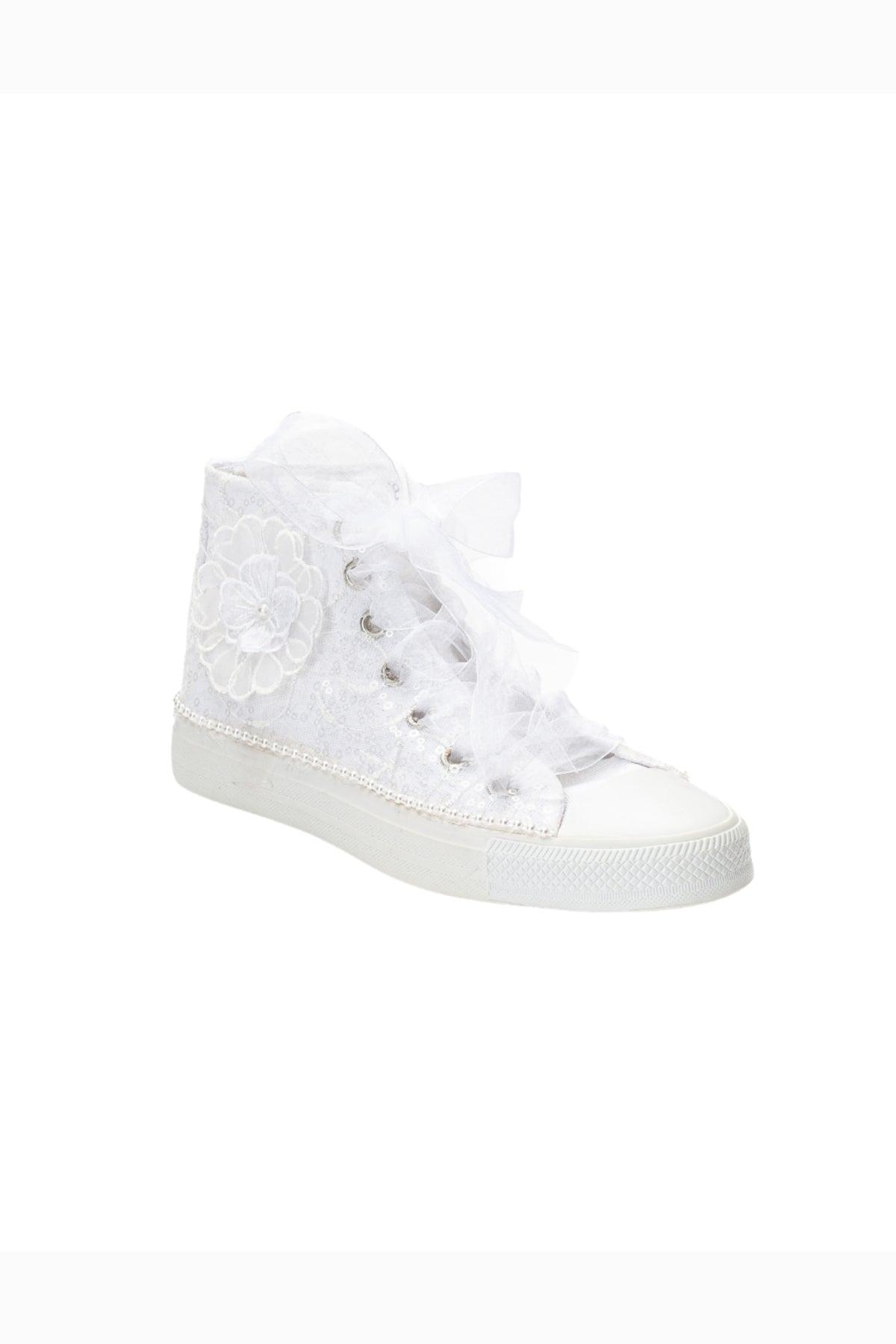 Mariselle Perlen Spitzen Braut High-Top Sneaker