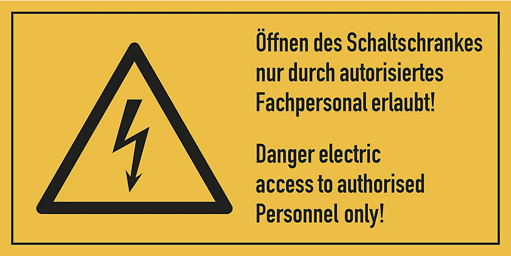 kaiserkraft Mehrsprachige Kombischilder mit Text für Elektroeinsatzbereiche, Öffnen des Schaltschrankes nur durch autorisiertes Fachpersonal erlaubt!, VE 10 Stk,
