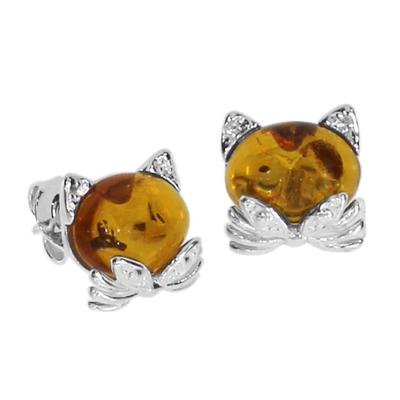 Paar Ohrstecker OSTSEE-SCHMUCK "Ostsee-Schmuck Ohrstecker Katze Ohrstecker Katze", weiß, Ohrringe, Damen, 10 x 9mm, Silber 925 (Sterlingsilber)