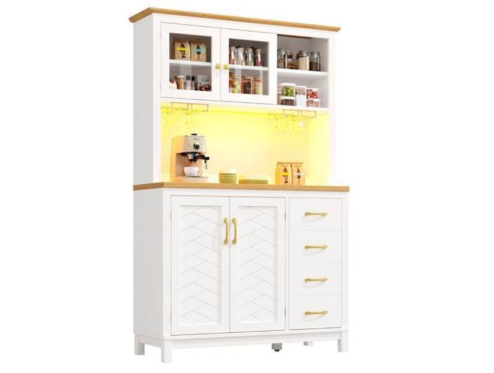 ULEVR buffet de cuisine haut avec rangement 105.5 x 40 x 180 cm - bande LED espace optimisé MDF blanc