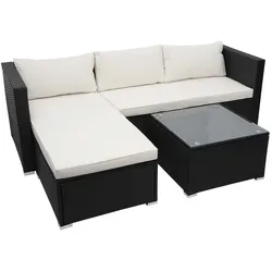 Décoshop26 - Gartenmöbelset für Balkon Terrasse Garten aus schwarzem Polyrattan mit cremefarbenen Kissen 04_0004216