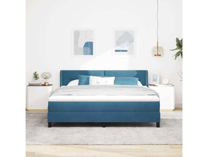KTHLBRH Doppelbett 200 x 180 cm Dunkelblau Federkernmatratze inklusive, verstellbares Kopfteil, Massivholz, atmungsaktiver Boden