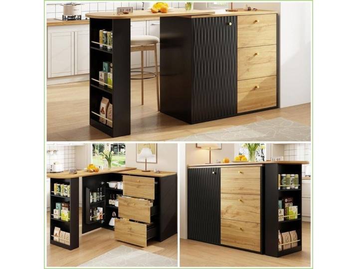 Servers Sideboards & Buffets - Table de bar 360° extensible multifonctionnel avec rangement - Noir
