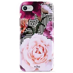PURO Glam Geo Flowers - Hülle für iPhone SE (2022/2020) / 8/7 / 6s (rosa Pfingstrosen)