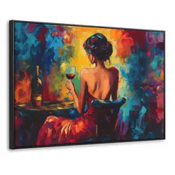 LEINWAND Bilder mit Rahmen - Wein - Frau - Stimmungsvoll - Farbenfroh - 140x90