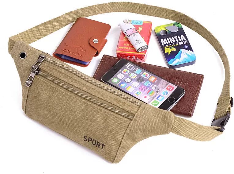 INF Canvas Bauchtasche mit Tasche - Outdoor Sport Gürteltasche Khaki