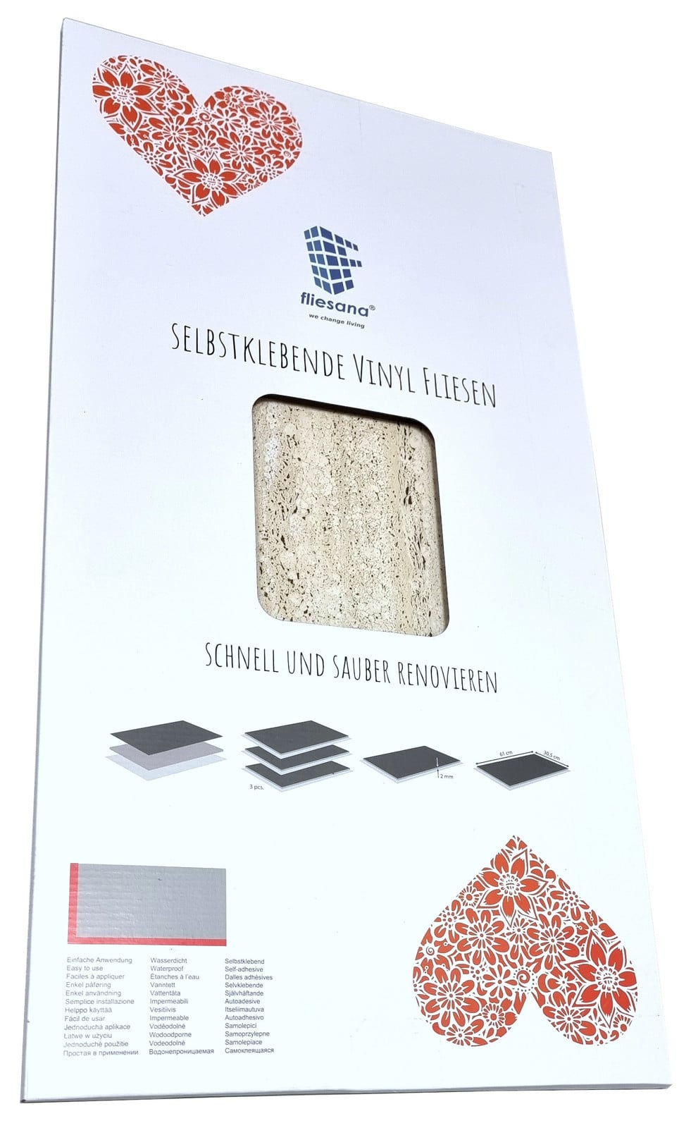 Fliesana 3 stuks Sandsteen/Travertin waterdichte zelfklevende tegels voor badkamer en keuken in natuursteenlook