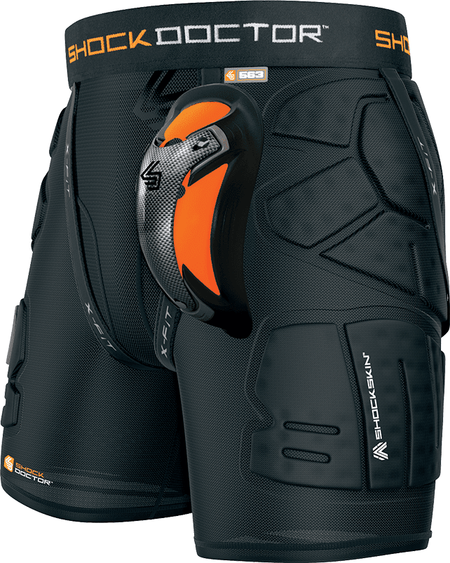 Shock Doctor Shockskin 5-pad Suojashortsi 563 + Ultra Carbon Flex Alasuojakuppi (26) - Aikuiset M, lantio 81-86 cm