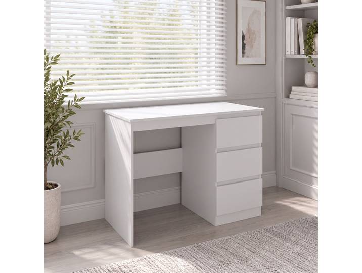 HOMCOM Bureau 100cm Blanc 3 Tiroirs Petit Bureau Informatique