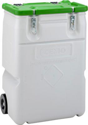 Mobil-Box CEMO, Volumen 170 l, für feste Gefahrstoffgüter Verpackungsgruppe II und III, konform mit ADR/RID/IMDG Code, Klappdeckel, PE, grau/grün