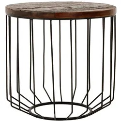 COUCHTISCH rund Ø50x50 cm Natur-Schwarz aus Altholz mit Metallgestell