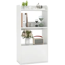 COSTWAY Bücherregal mit Schublade, 3 offene Regale, Kippschutz, Weiß