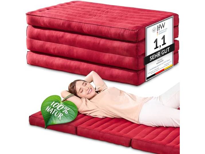 Namasdee Klappmatratze 200x80x8cm mit 100% natürlicher Kapokfüllung (Rot Uni)