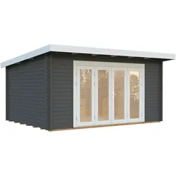 Palmako Gartenhaus Lea 14,2 m2 - 44 mm dunkelgrau/weiß lackiert