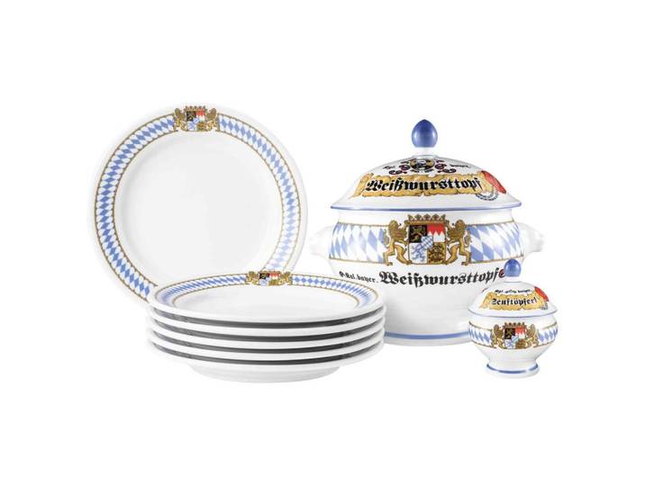 Seltmann Weiden Weisswurst-Set Compact Bayern bunt 8er Set, Mehrfarbig, Keramik, 8-teilig, Rund, 2x2x2 cm, Geschirr, Geschirrsets, Tafelservice