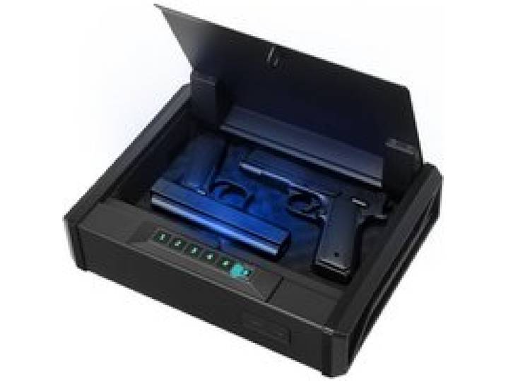 VEVOR Waffentresor Pistolentresor mit Fingerabdruck/Passwort (vierstelliger Code)/Schlüssel, Waffensafe Waffenkofferbox mit Beleuchtung für 2 Pistole & 2 Magazine, 360 x 275 x 90 mm Waffenbox