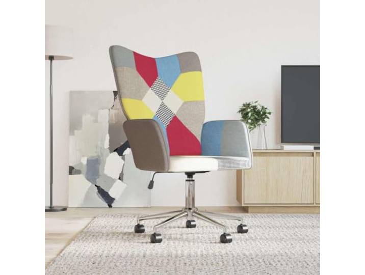 Relaxsessel, Patchwork, Stoff, mit Höhenverstellung und Drehgelenk Stahlrahmen, Rollen, gepolsterter Sitz, weicher Stoff, lebendiges Design, für Büro und Wohnzimmer