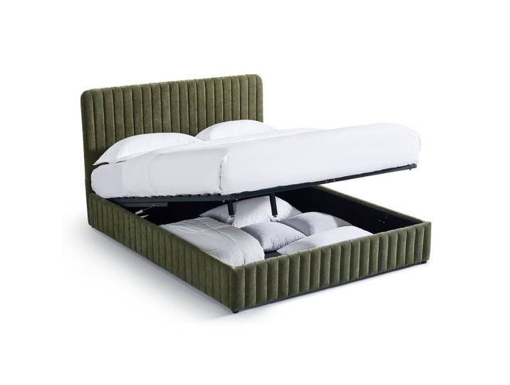 Lit coffre adulte 140x190 cm avec tête de lit en tissu chenille vert