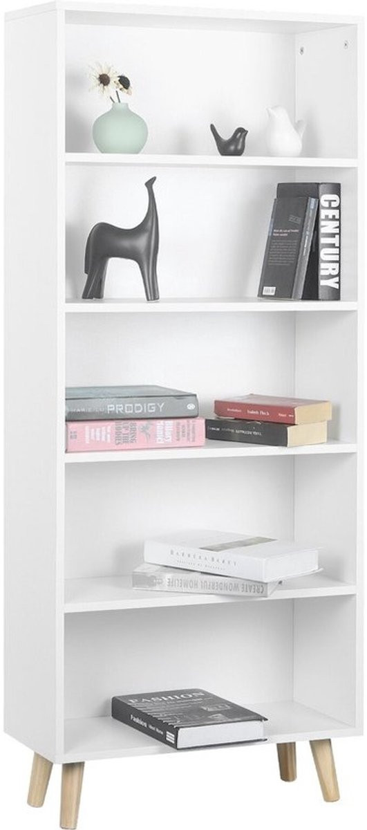 Moderne Witte Boekenkast met 5 Open Opbergvakken in Industriële Stijl