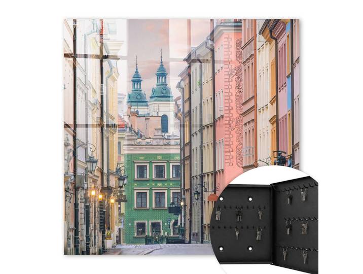 Tulup Schlüsselbox Schwarz 30x30 cm- Türöffnung nach rechts - Bunte Mietshäuser, Pink, Metall, Herz/Romantik, Rechteckig, 30x30x5 cm, Garderobe, Schlüsselkästen & Schlüsselboards