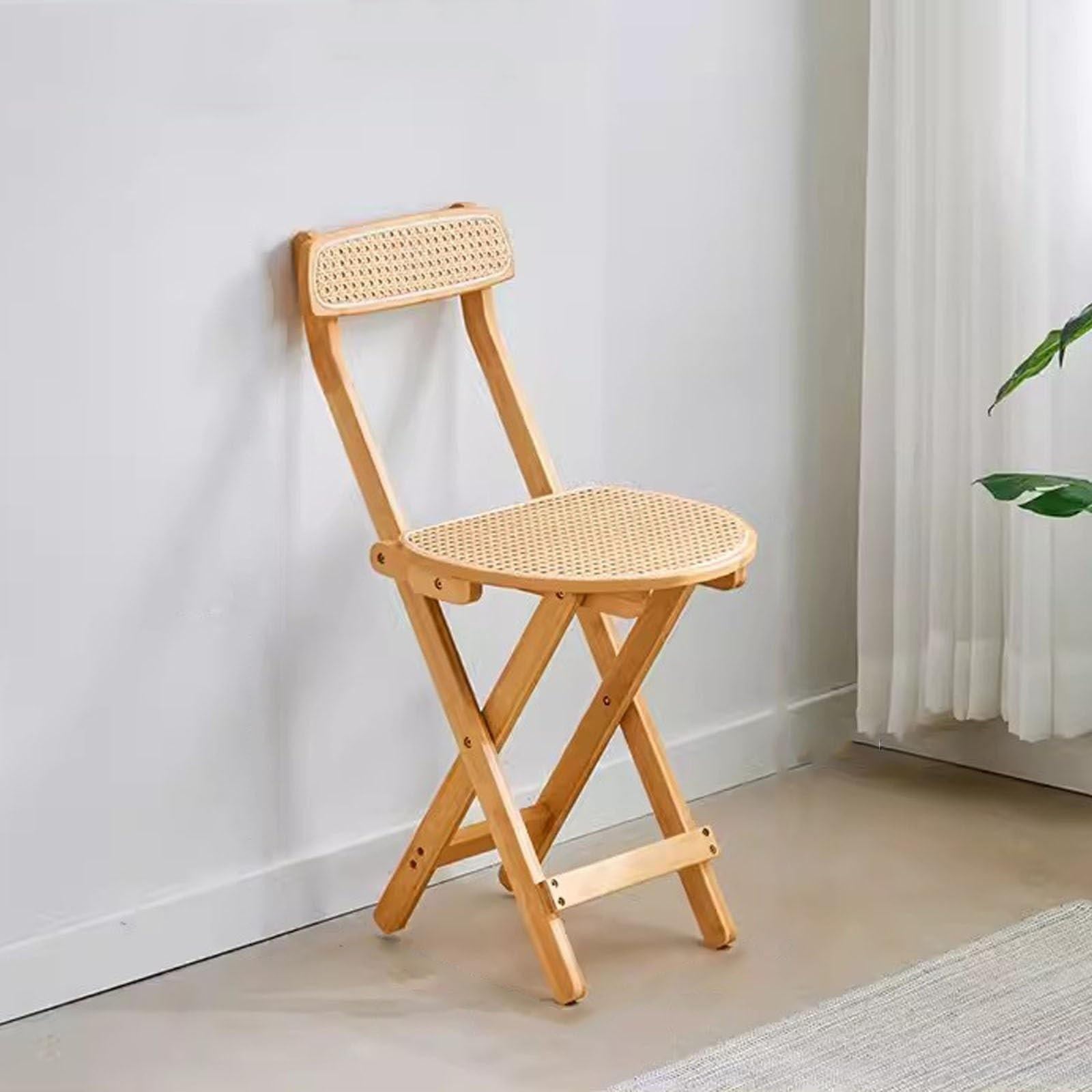 Moderne vouwbare barkruk van hout met rattan rugleuning