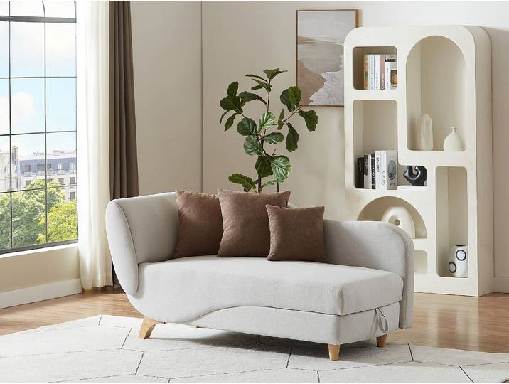 Recamiere mit Schlaffunktion & Stauraum - rechtsseitig - Stoff - Beige - PENELOPE