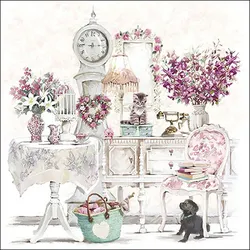 Ambiente 20 Servietten Papier 33x33cm 3-lagig - hochwertige Einweg Papierservietten Retro Motiv Blumen Hund Katze Partyservietten Vintage Tischdeko romantisch