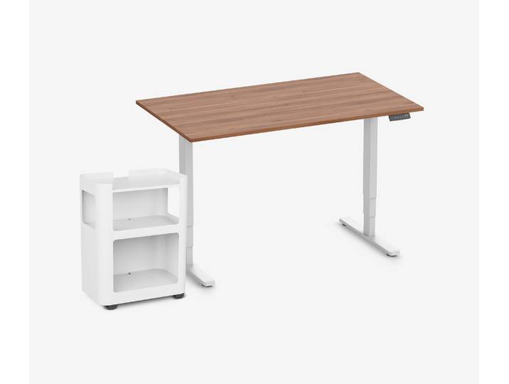 FOKUS Schreibtisch + Rollwagen Nussbaum Weiß 140x80
