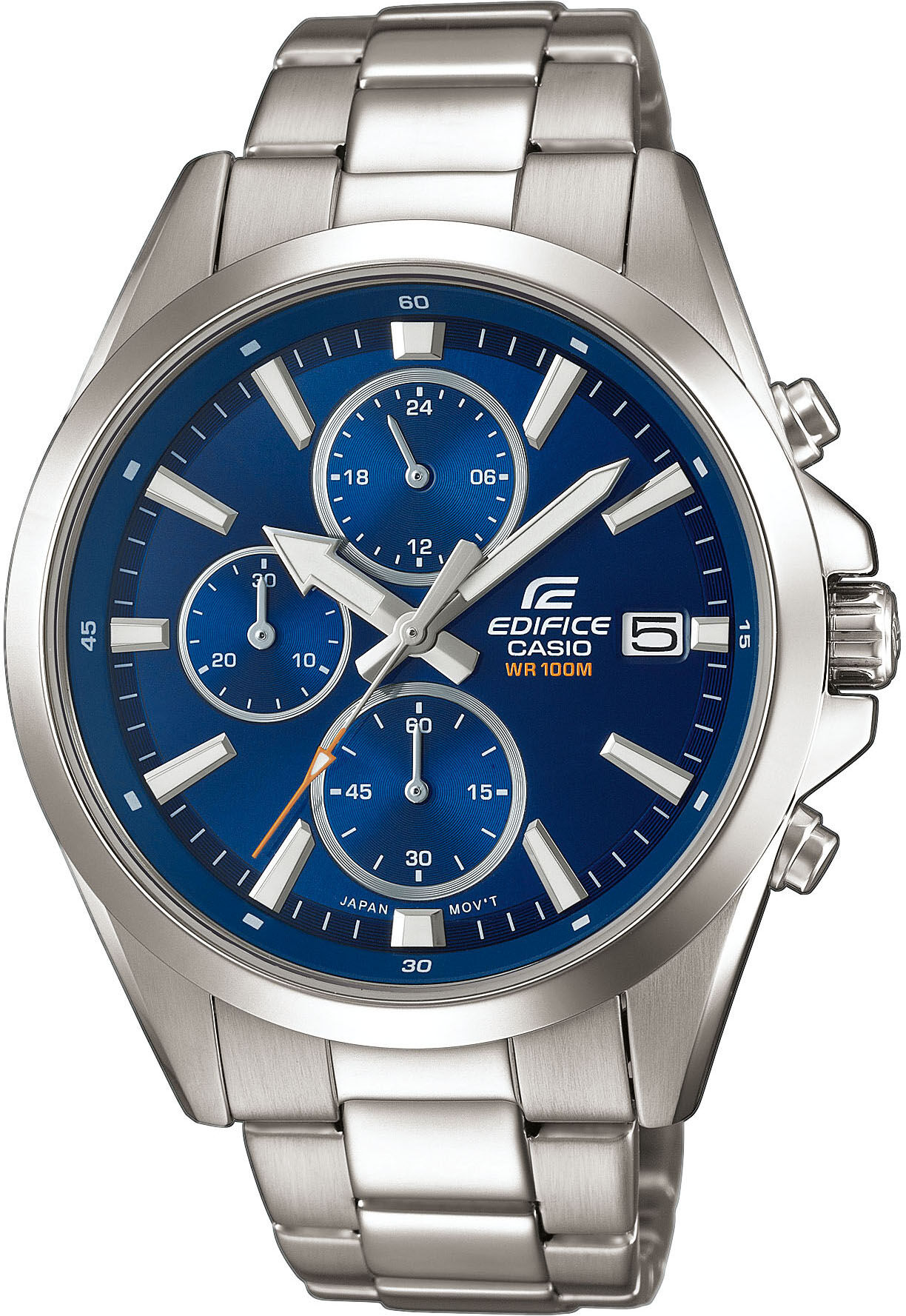 Chronograph CASIO EDIFICE, silber (blau, edelstahlfarben, blau), Armbanduhren, Herren, edelstahlfarben, Chronograph, Quarzuhr,Armbanduhr,Herrenuhr, Edelstahlarmband, bis 10bar wasserdicht