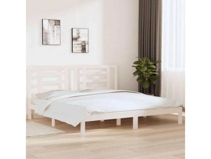 KGHFDVB Bett Weiß 200 x 200 cm aus massivem Kiefernholz Massives Kiefernholz, dekoratives Kopfteil, für Matratze 200 x 200 cm, Bettgestell 205, 5 x 205, 5 x 31 cm, fürs Schlafzimmer