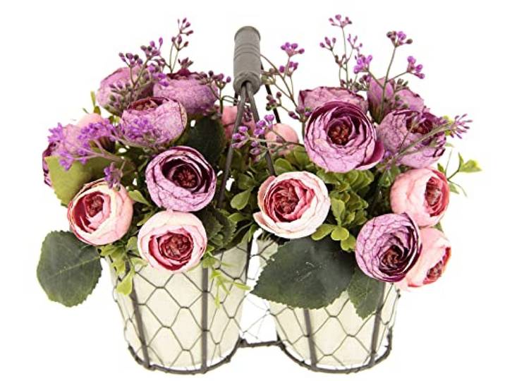 Künstliche Ranunkeln im Korb Blumenarrangement Pfingstrose Bauernrose Rose Gesteck Mittelstücke Seidenblume Blumenbouquet Blumenstrauß Blumenbusch Kunstblume Blumensträuße Unechte Blume Hochzeit