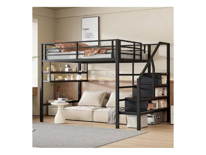 LuxusKollektion Hochbett Hochbett Metall 140x200 Schwarz (1-St)