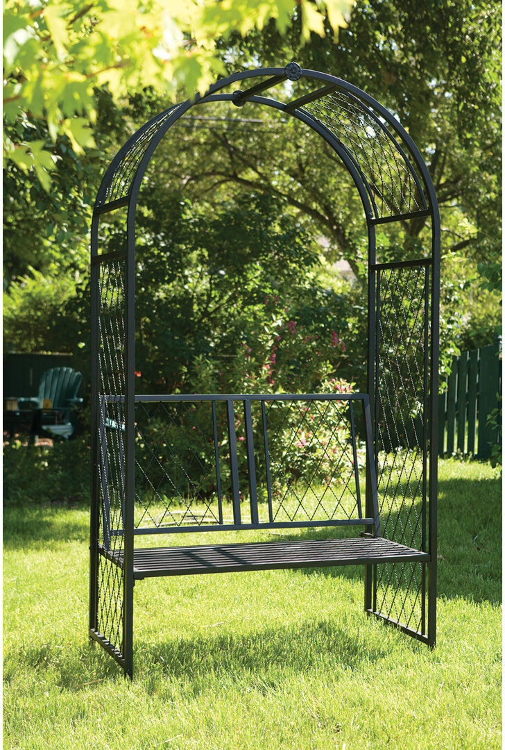 Dakota Fields Port Clyde 121cm W x 60cm D Steel Arbour in Black Black 225cm H X 121cm W X 60cm D