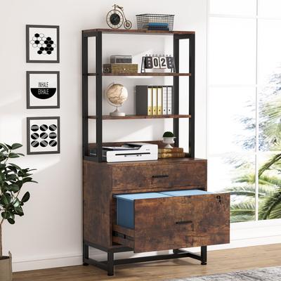 YUZHOU 2 Drawer File Cabinet with Open Storage Shelves