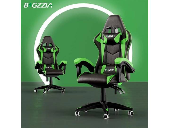 BIGZZIA Fauteuil de Bureau - Chaise Gaming - Siège de Bureau Réglable Gaming Racing - avec coussin et dossier inclinable Vert
