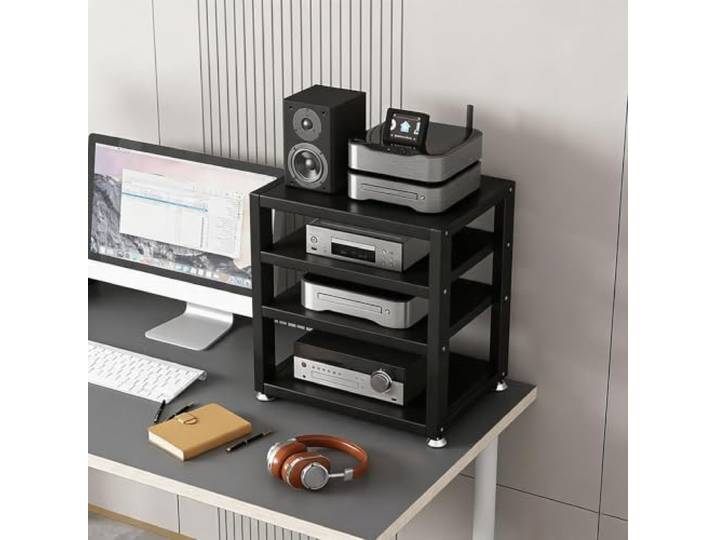 HLDJYLZS 2/3/4 Ebenen HiFi Rack, AV-Möbel mit stabilem Stahlrahmen Verstärkter Stahlrahmen, hohe Belastbarkeit, kompaktes Audio-Rack für Mediengeräte, Spielekonsolen und TV-Zubehör
