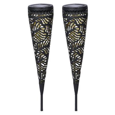 Gartenleuchte LUXFORM "Luxform Solar Torch Jersey, set of 2", schwarz, B:8,5cm H:4,2cm L:8,5cm, Leuchten, Gartenleuchte, LED-Gartenleuchte, Solarenergie, warmweiß, aus Metall, IP44