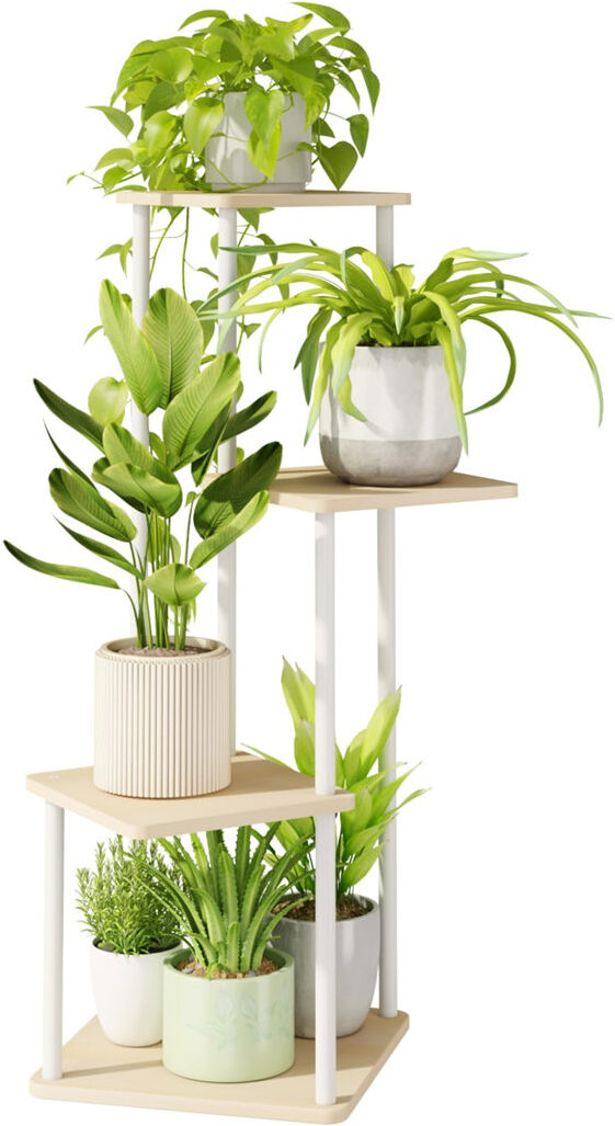 Maker Network Iron 4 Tier Plant Stand Set of 4 White 80cm H X 30cm L X 30cm D