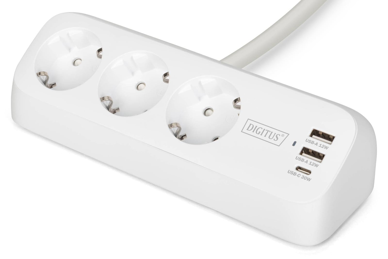 Digitus DA-70626 stekkerdoos met 2 stopcontacten en 2 USB-poorten, 1,5m, 12W + 30W, wit