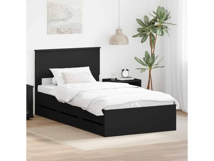 RJPLMFV Bettgestell mit Schublade Schwarz 100x200 cm Holzwerkstoff, feste Latten, quadratische Beine, versteckte Aufbewahrung, einfache Reinigung