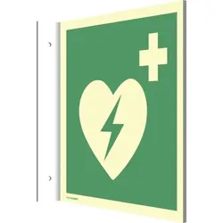 Dreifke® Fahnenschild Automat. externer Defibrillator, Alu, nachl.,160-mcd, 200x200 mm