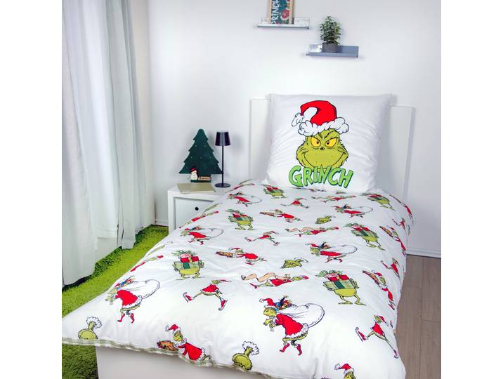 Housse de lit renforcée Grinch 135 x 200 cm + oreiller 80 x 80 cm Vert