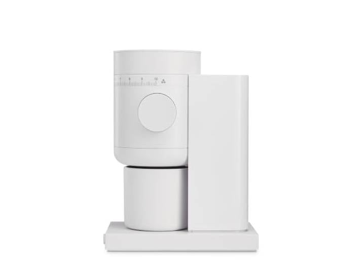 Fellow Opus 2 Kaffeemühle mit konischem Mahlgrat – elektrische Espresso-Mühle für den Hausgebrauch, stufenlose Mahleinstellung, 48-mm-Grate, Espresso bis Cold Brew, Antistatik, Auto-Stopp, Weiß