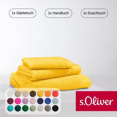 Handtuch Set S.OLIVER "s.Oliver, Premium Qualität, 600 gr/m²", gelb, 3 Stk., Walkfrottier, Walkfrottier, Obermaterial: 100% Baumwolle, Handtuch-Sets, 1 Gästetuch 30x50 cm, 1 Handtuch 50x100 cm, 1 Duschtuch 70x140 cm