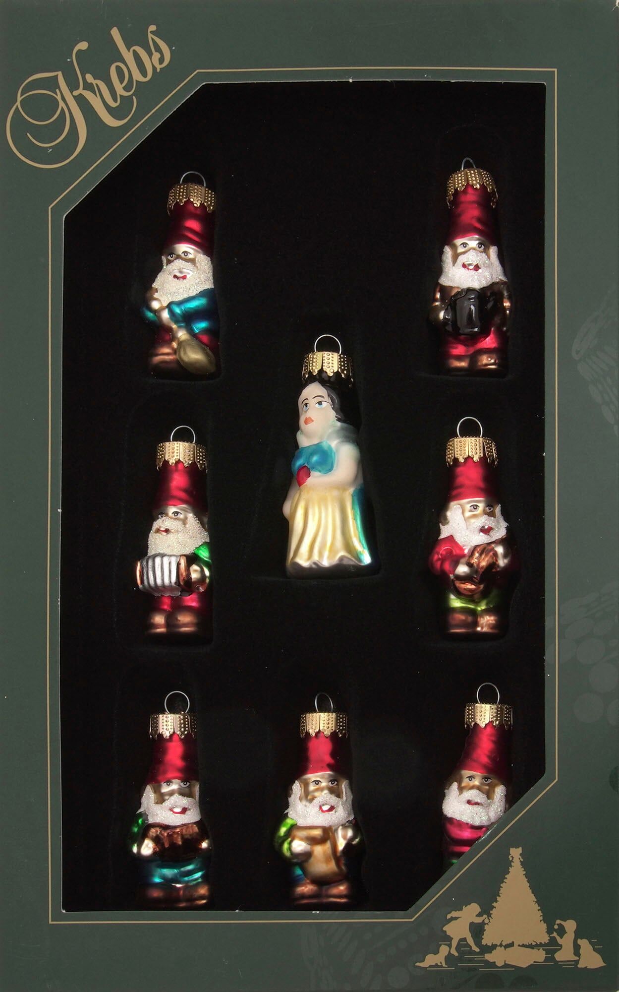 Christbaumschmuck KREBS GLAS LAUSCHA "Set Schneewittchen und die 7 Zwerge", bunt (mehrfarbig), B:4cm H:23cm T:14cm, Glas, Weihnachtsbaumschmuck, Christbaumschmuck, Christbaumschmuck aus Glas, mundgeblasen, handgefertigt, mini, Figuren mehrfarbig Einheitsg